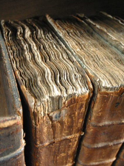 Registres anciens reliés, évoquant les wijckboecken, les livres de quartier de Bruxelles